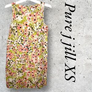 J JILL Love Linen XS Dress Floral Print Shift Green Pink Hawaii Beach Sleeveless
